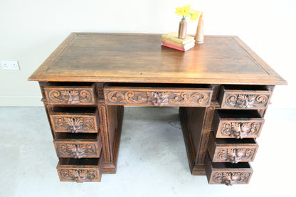 Antique Victorian Carved Oak Greenman Desk