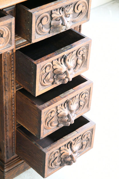 Antique Victorian Carved Oak Greenman Desk