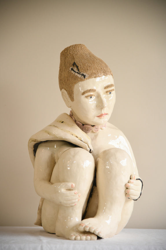 Large Studio Pottery Seated Figure