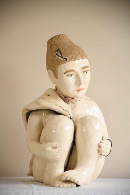 Large Studio Pottery Seated Figure