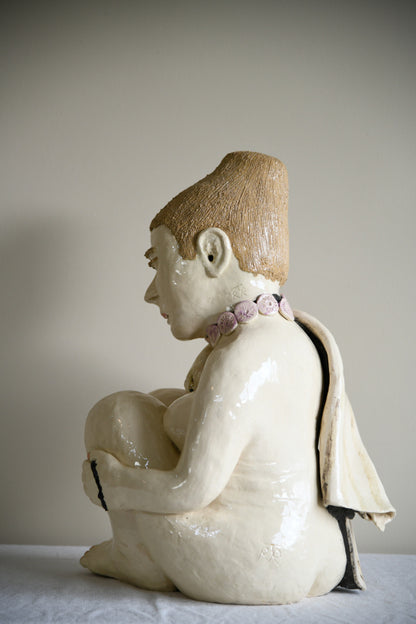 Large Studio Pottery Seated Figure
