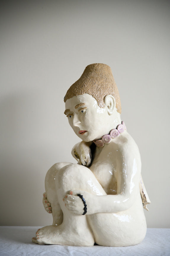 Large Studio Pottery Seated Figure