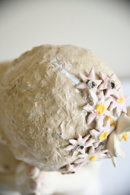 Studio Pottery Seated Female Figure with Floral Headdress