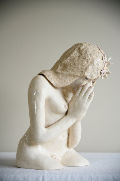 Studio Pottery Seated Female Figure with Floral Headdress