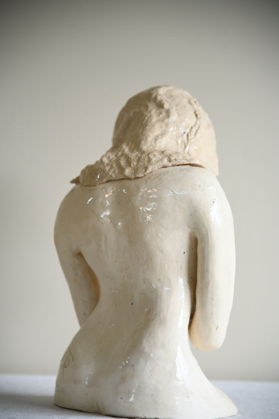 Studio Pottery Seated Female Figure with Floral Headdress