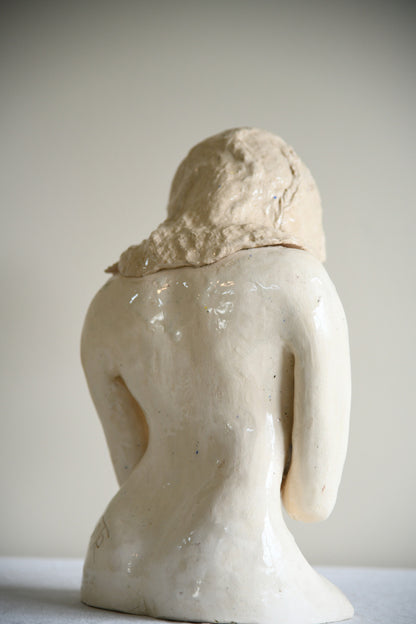 Studio Pottery Seated Female Figure with Floral Headdress