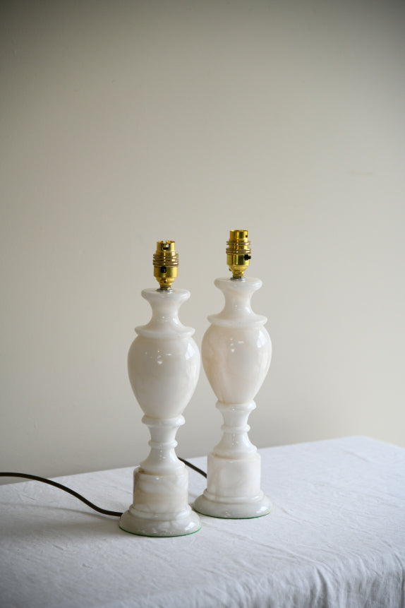 Pair Turned Alabaster Table Lamps
