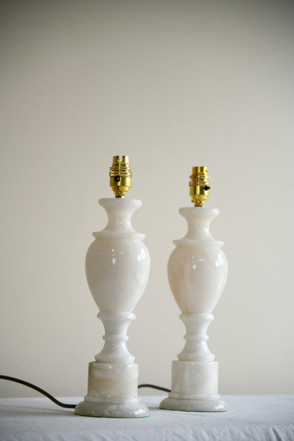 Pair Turned Alabaster Table Lamps