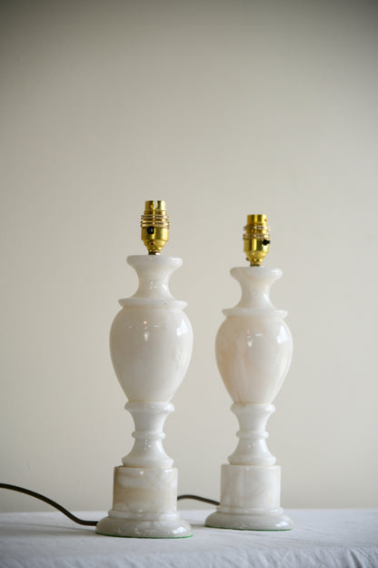 Pair Turned Alabaster Table Lamps