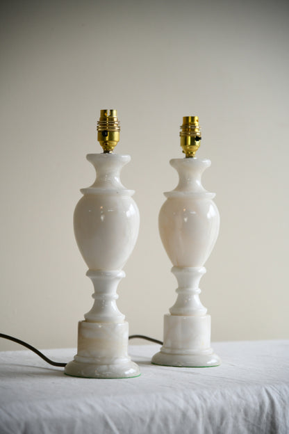Pair Turned Alabaster Table Lamps