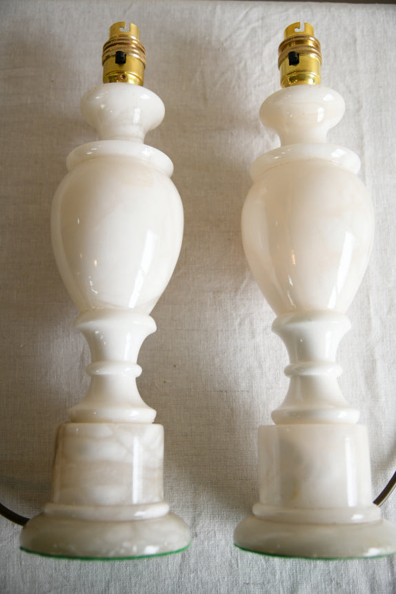 Pair Turned Alabaster Table Lamps
