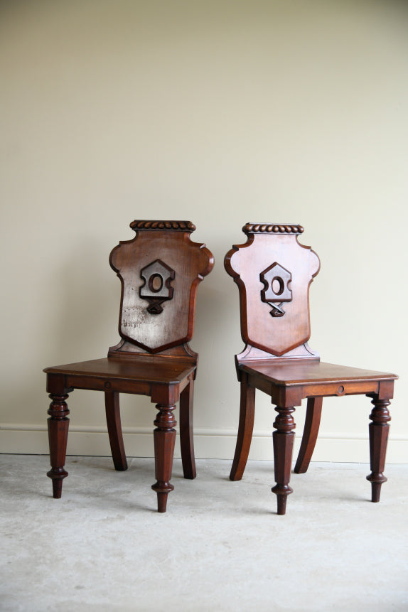Pair Victorian Mahogany Hall Chairs