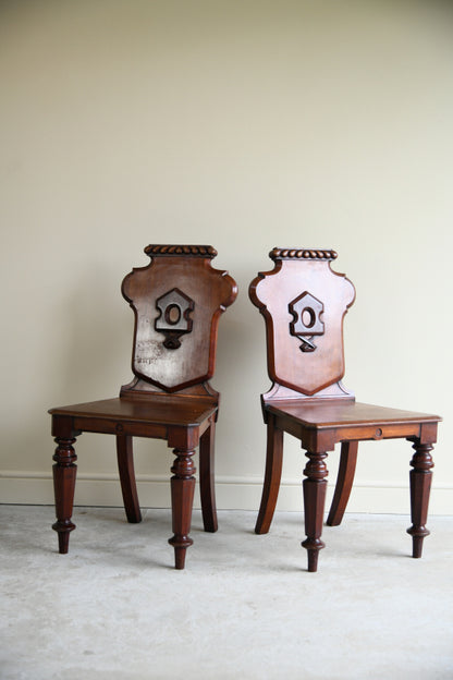 Pair Victorian Mahogany Hall Chairs