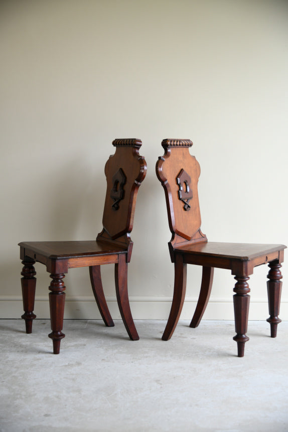 Pair Victorian Mahogany Hall Chairs