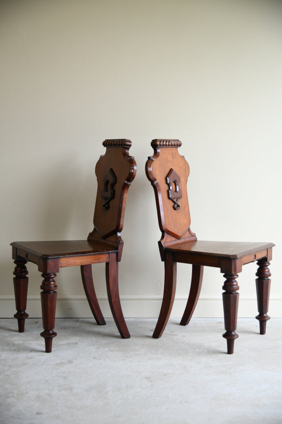 Pair Victorian Mahogany Hall Chairs