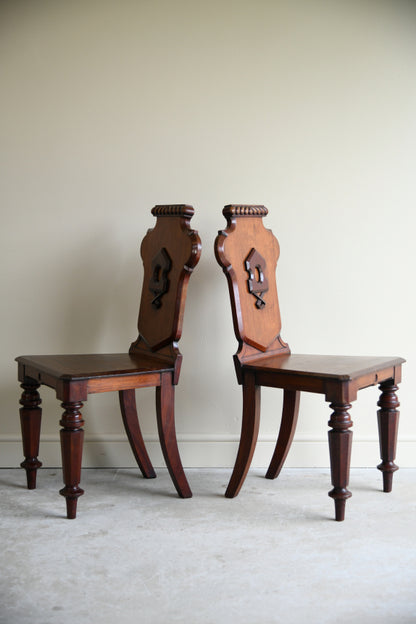 Pair Victorian Mahogany Hall Chairs
