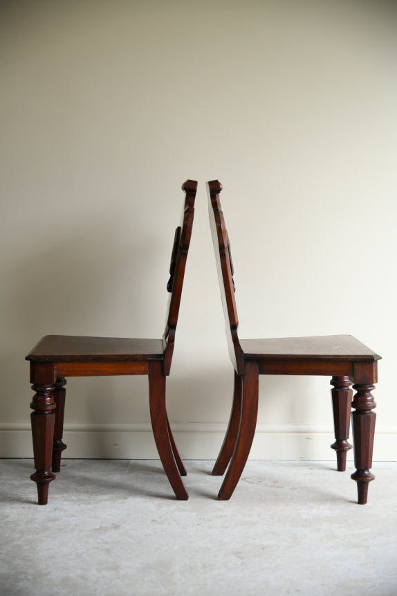 Pair Victorian Mahogany Hall Chairs