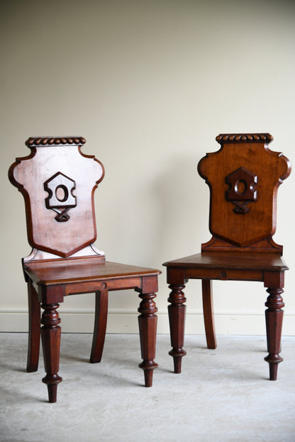 Pair Victorian Mahogany Hall Chairs