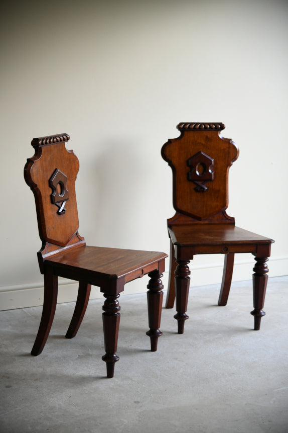 Pair Victorian Mahogany Hall Chairs