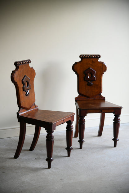 Pair Victorian Mahogany Hall Chairs