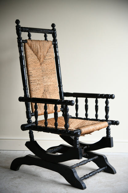 Ebonised & Rush American Style Rocking Chair