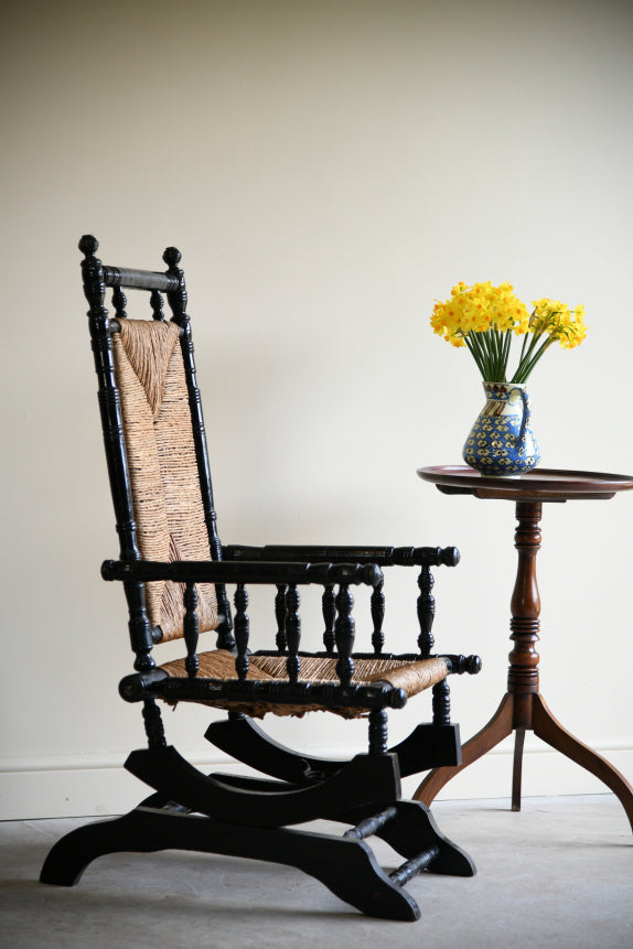 Ebonised & Rush American Style Rocking Chair