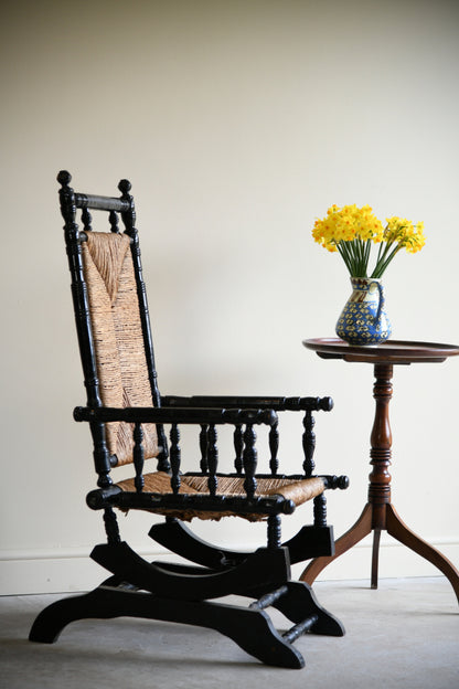 Ebonised & Rush American Style Rocking Chair