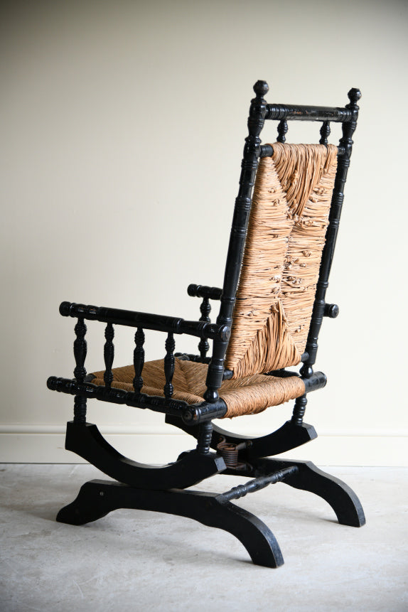 Ebonised & Rush American Style Rocking Chair