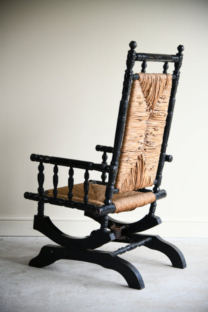 Ebonised & Rush American Style Rocking Chair