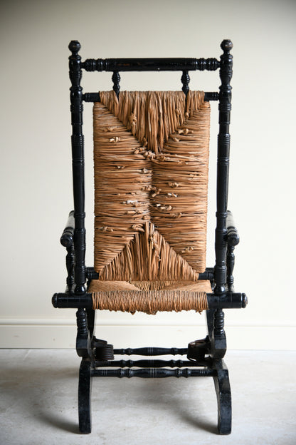 Ebonised & Rush American Style Rocking Chair