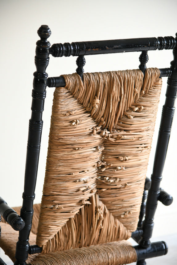 Ebonised & Rush American Style Rocking Chair