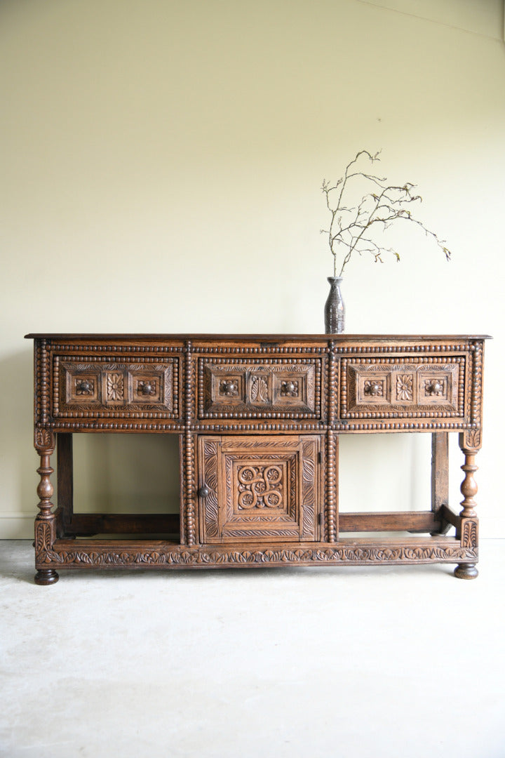 Antique Rustic Carved Oak Sideboard
