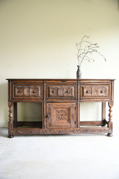Antique Rustic Carved Oak Sideboard