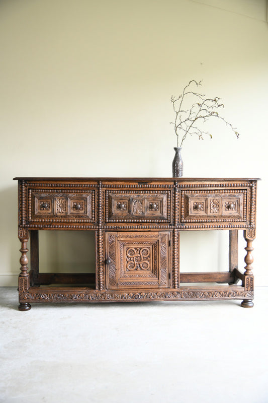 Antique Rustic Carved Oak Sideboard