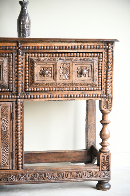Antique Rustic Carved Oak Sideboard