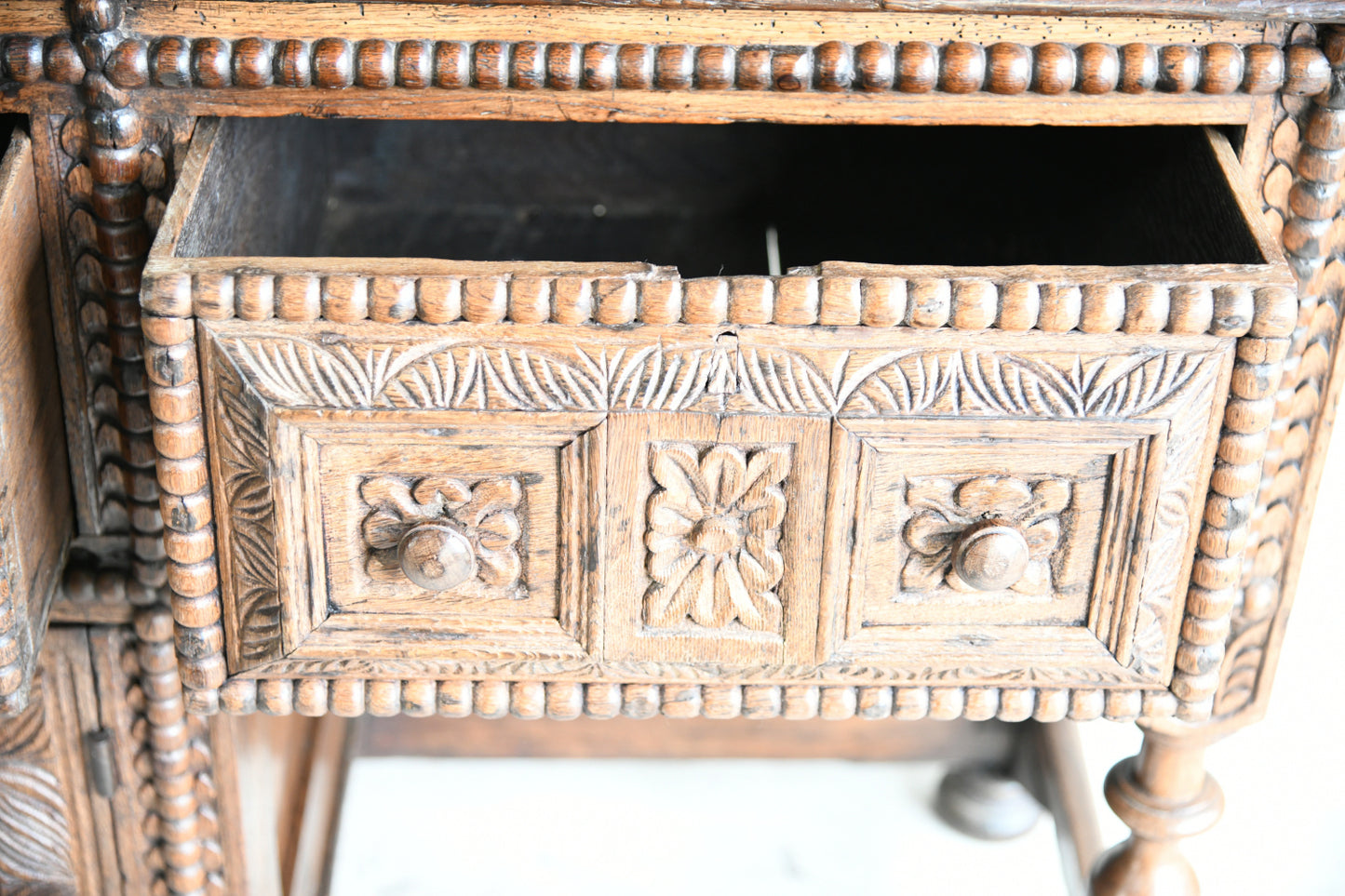 Antique Rustic Carved Oak Sideboard