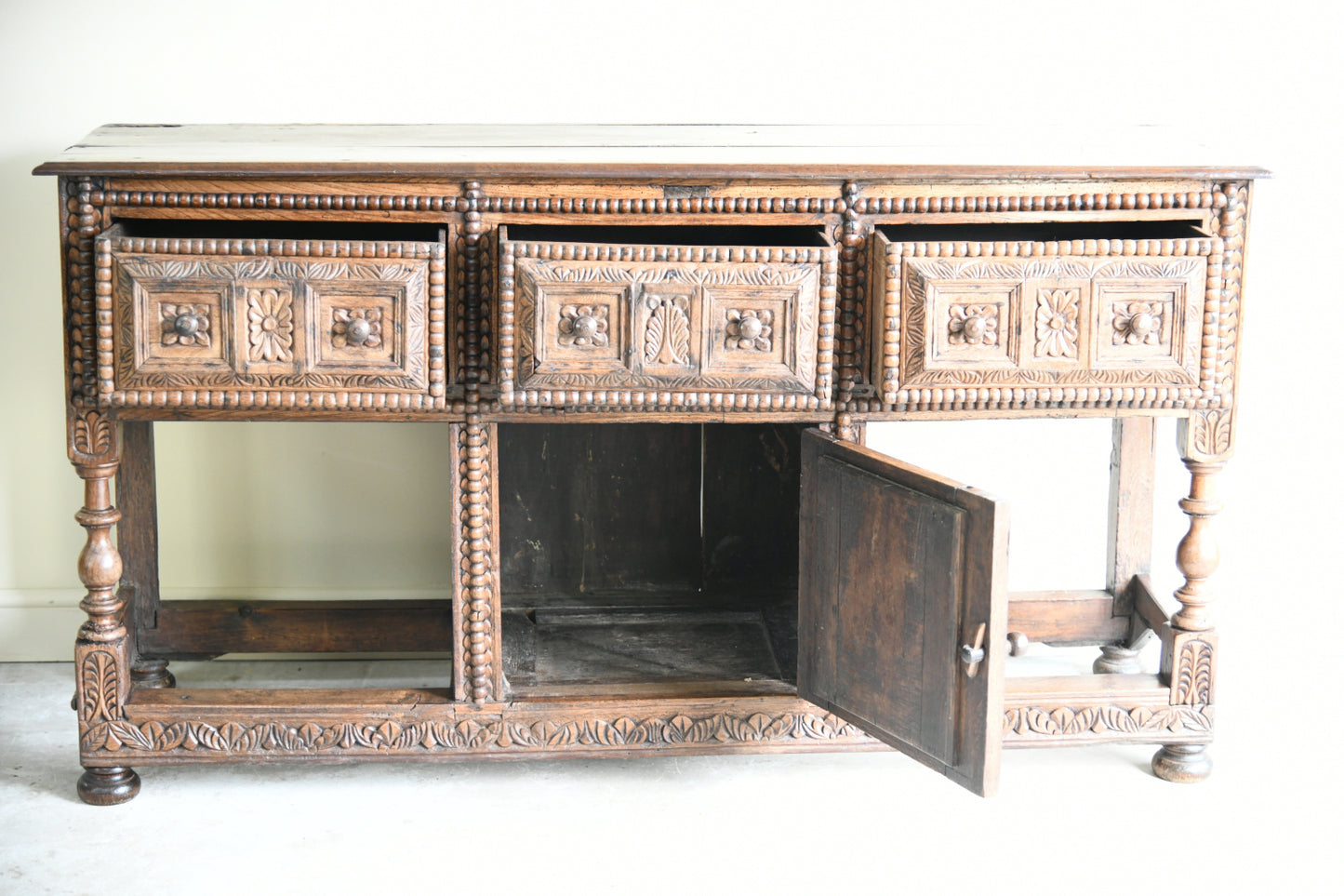 Antique Rustic Carved Oak Sideboard