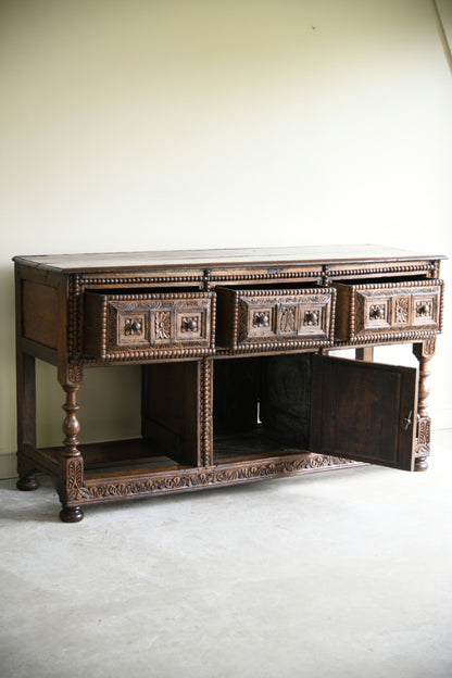 Antique Rustic Carved Oak Sideboard