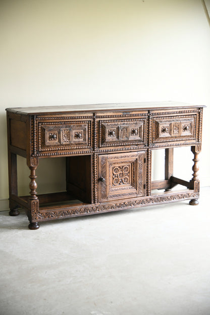 Antique Rustic Carved Oak Sideboard