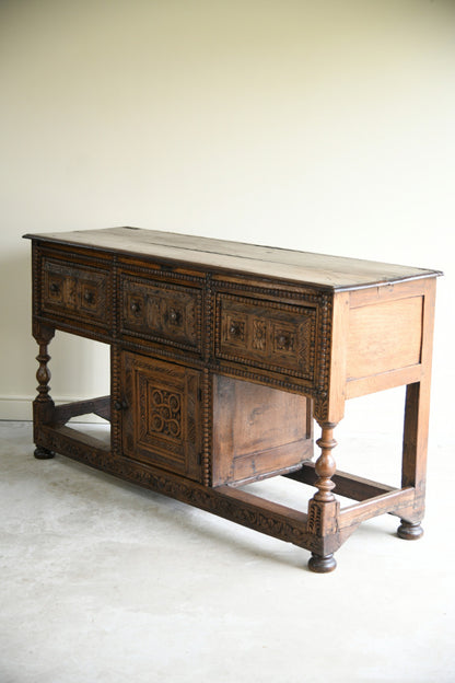 Antique Rustic Carved Oak Sideboard