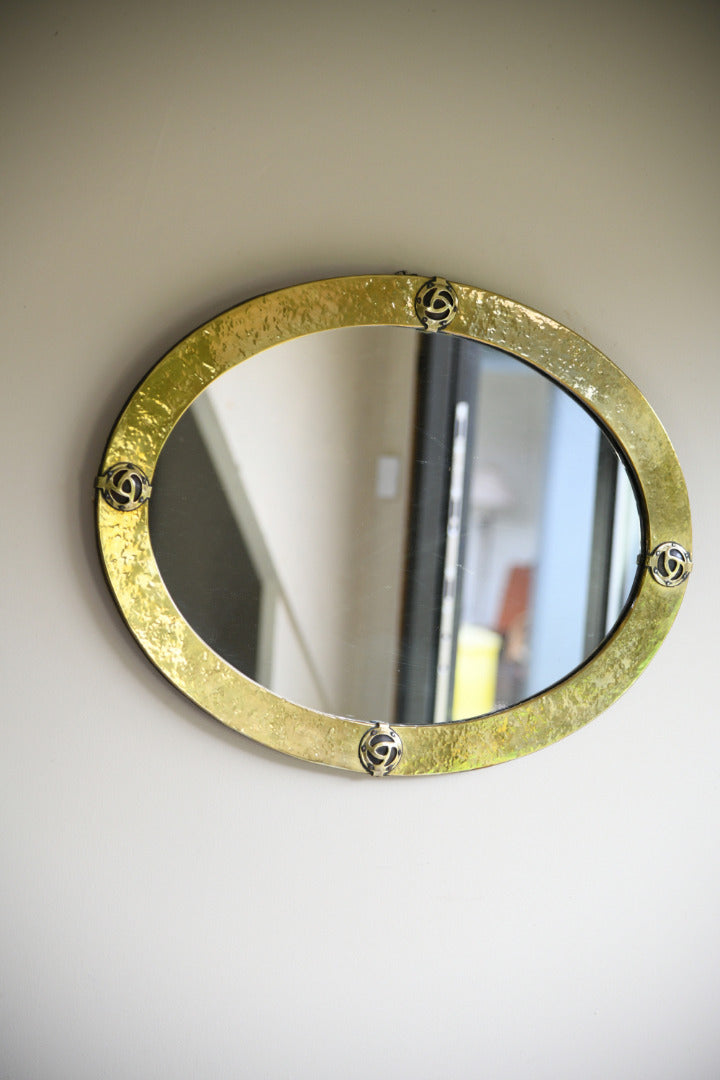 Brass Arts & Crafts Oval Wall Mirror