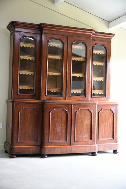 Large Victorian Mahogany Breakfront Bookcase