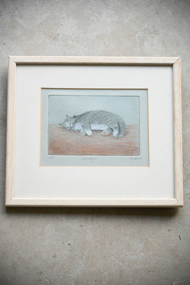 Sleeping Cat Framed Etching