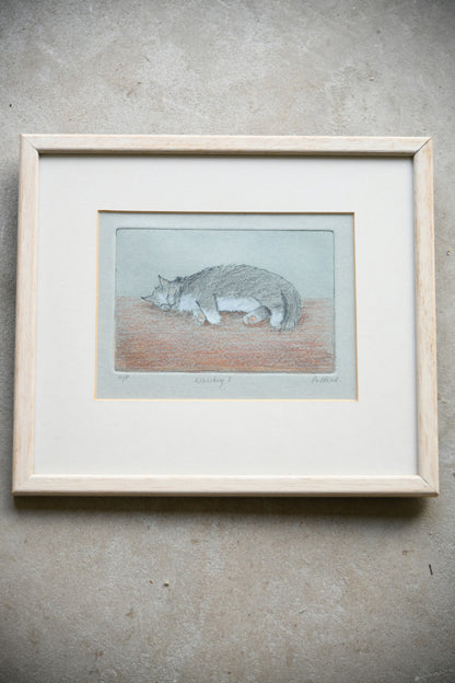 Sleeping Cat Framed Etching