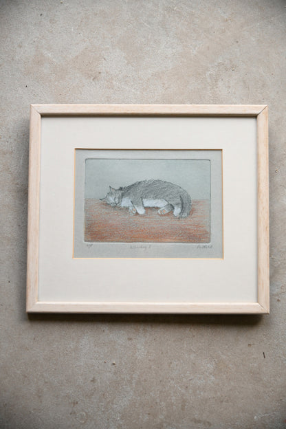 Sleeping Cat Framed Etching