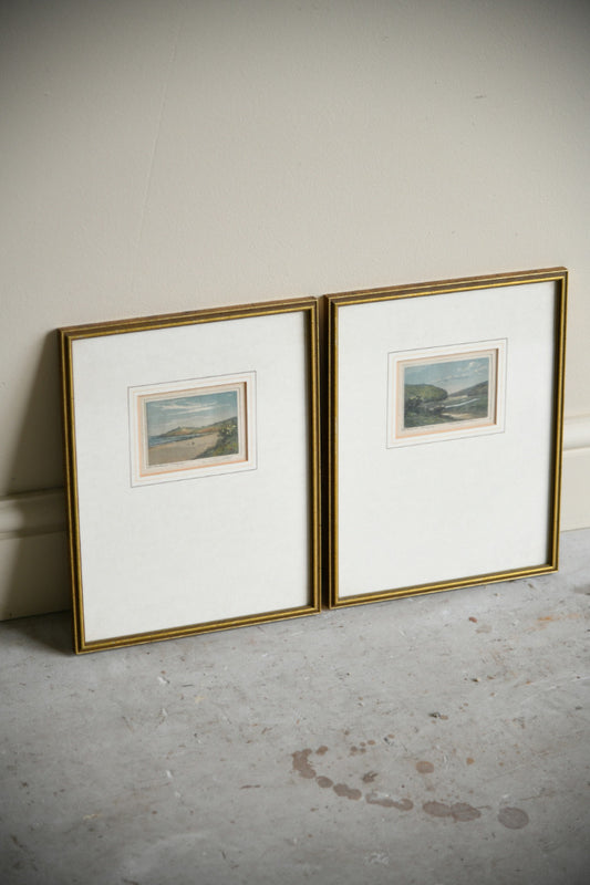 Pair Antique Cornish Aquatints Newquay