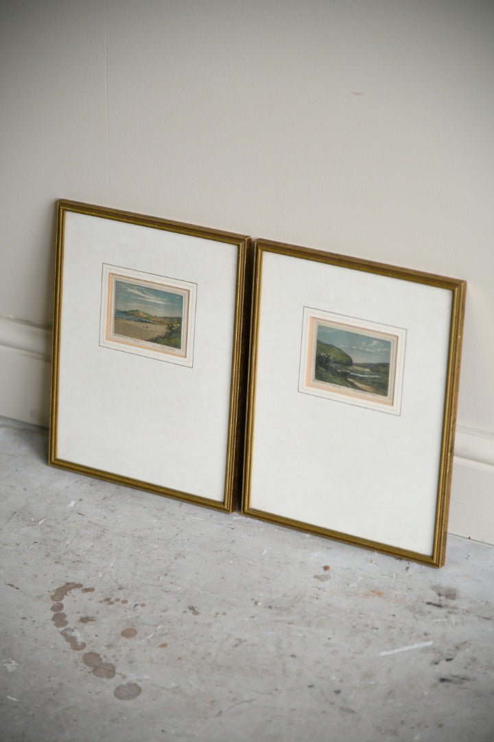 Pair Antique Cornish Aquatints Newquay
