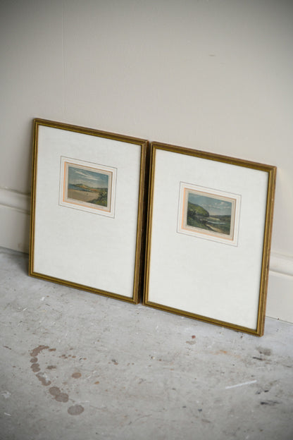 Pair Antique Cornish Aquatints Newquay
