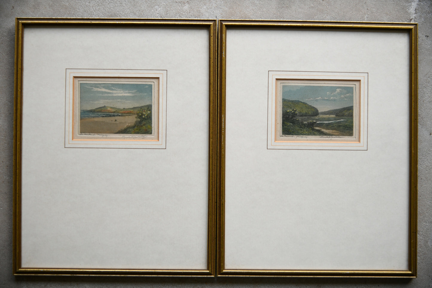 Pair Antique Cornish Aquatints Newquay