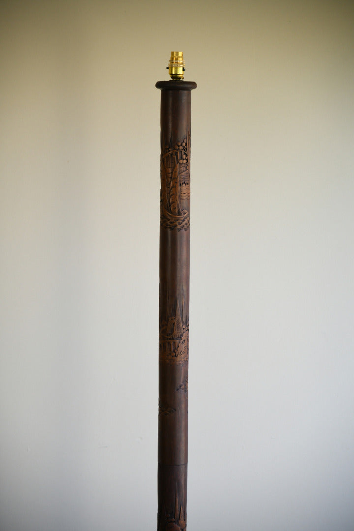 Asian Carved Wooden Standard Lamp